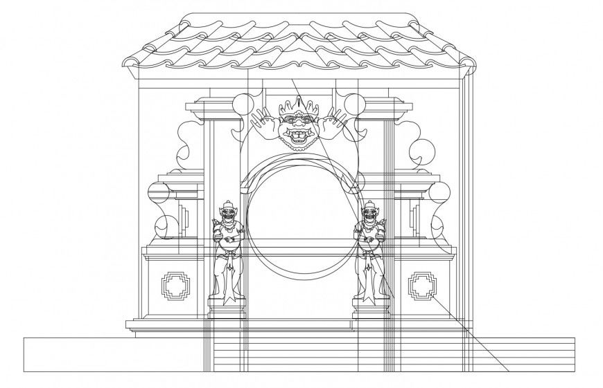 Main entrance gate sectional details of garden dwg file