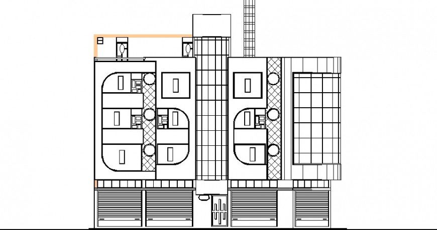 Main front elevation details of beautiful beach house dwg file