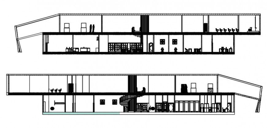 Main frontal and back section details of archaeological zone site museum dwg file