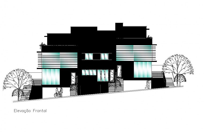 Main frontal elevation details of two-story house cad drawing details dwg file