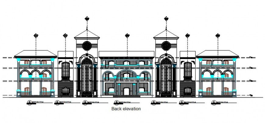 Main frontal elevation drawing details of Mamoora classic villa dwg file
