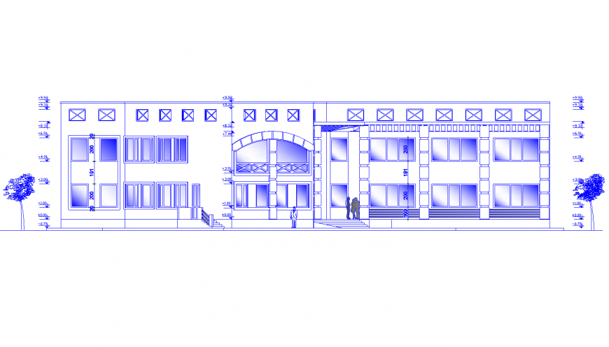 Main frontal elevation drawing details of residential house dwg file
