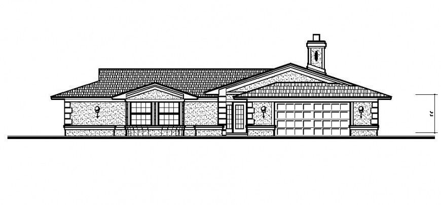 Main frontal elevation drawing details of roof house dwg file
