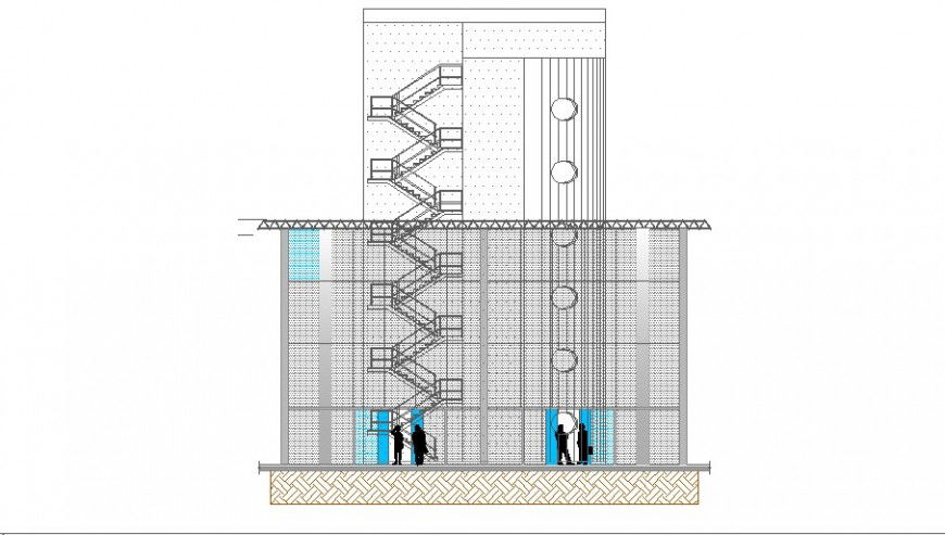 Main frontal sectional drawing details of airport building dwg file
