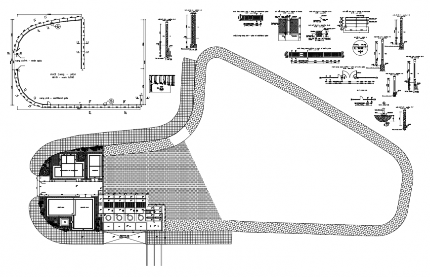 Main gate and door installation and fence details for house dwg file