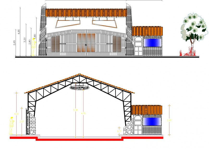 Main gate front elevation detail dwg file