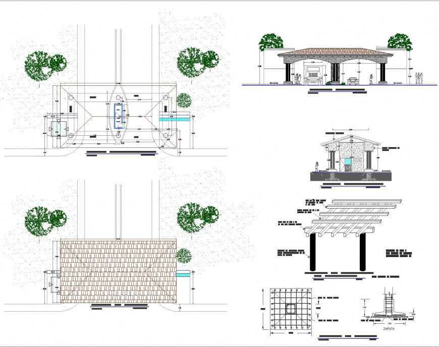 Main gate plan, elevation and section autocad file