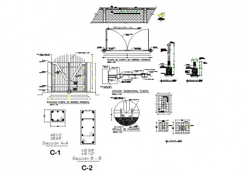 Main gate plan and section autocad file