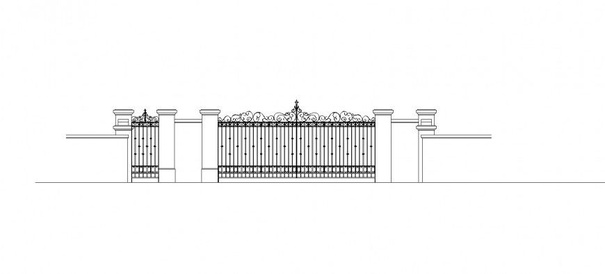 Main gate traditional design drawing in dwg AutoCAD file.
