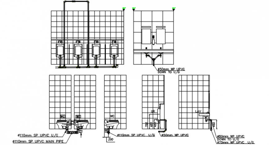 Main guard house toilet all sided section and installation details dwg file
