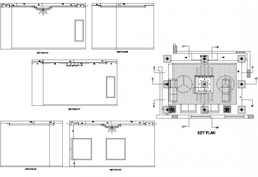 Main hall ceiling design plan and section autocad file