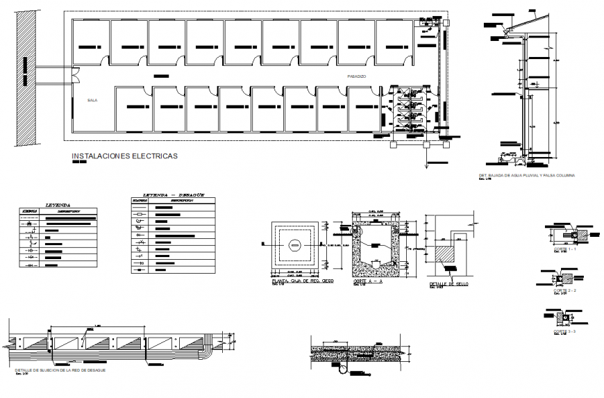 Main hole and wall section plan autocad file