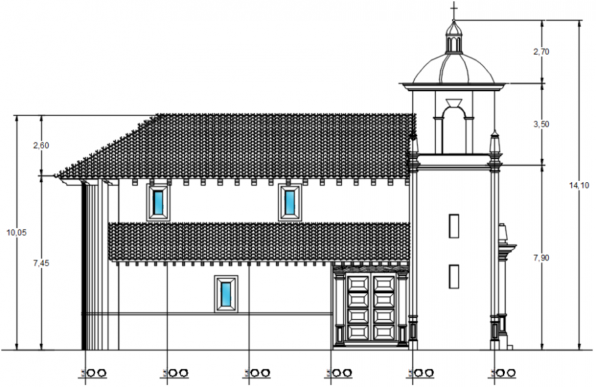 Main left side elevation drawing details of church dwg file