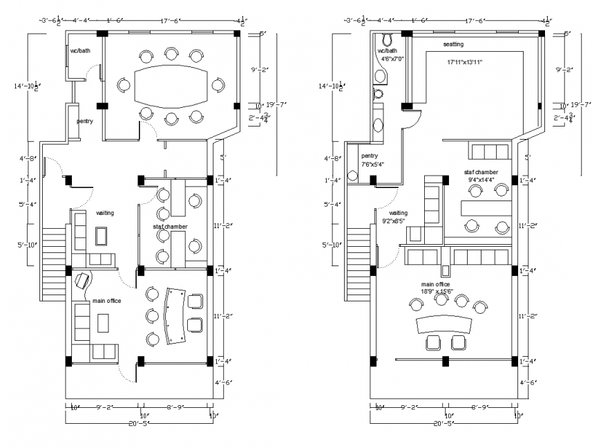 Main office building structure detail plan 2d view layout plan in autocad format