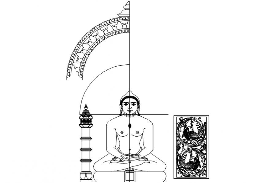 Main sculpture elevation and design drawing details of temple dwg file