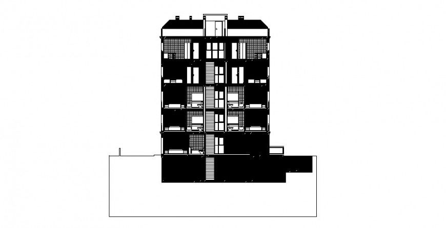 Main sectional details of multi-story residential apartment building dwg file