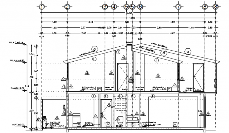 Main sectional drawing details of duplex house dwg file