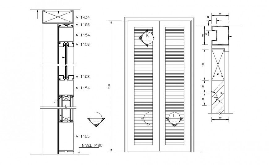 Main wooden door elevation and installation cad drawing details dwg file