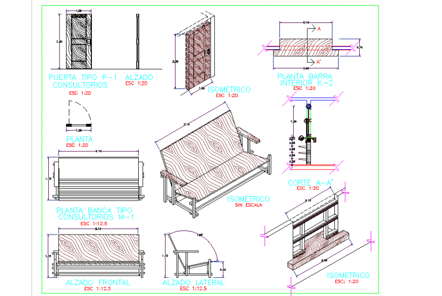 Detailed Sofa Plan, Elevation & Section CAD Drawing Set