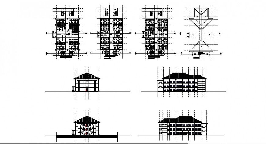 Male and female hospital ward plan and elevation in auto cad