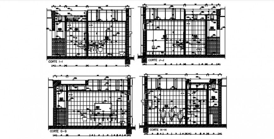 Male and female toilet all sided section with sanitary installation details dwg file