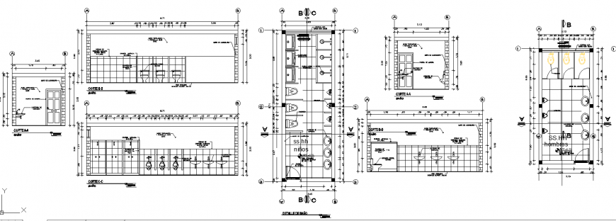 Malls common  washroom plan detail dwg file.
