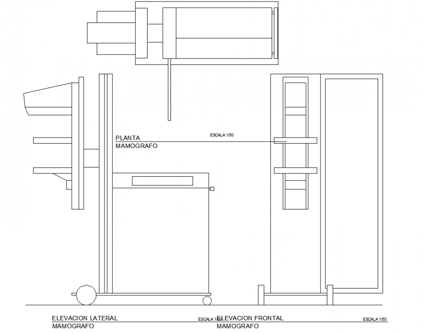 Mammogram machine detail drawing in dwg AutoCAD file.
