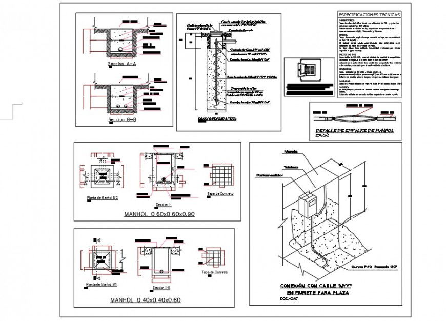 Man-hole detail 2d view CAD construction unit autocad file