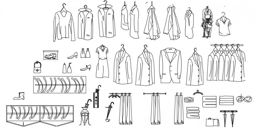 Man and woman clothing and accessory blocks drawing details dwg file