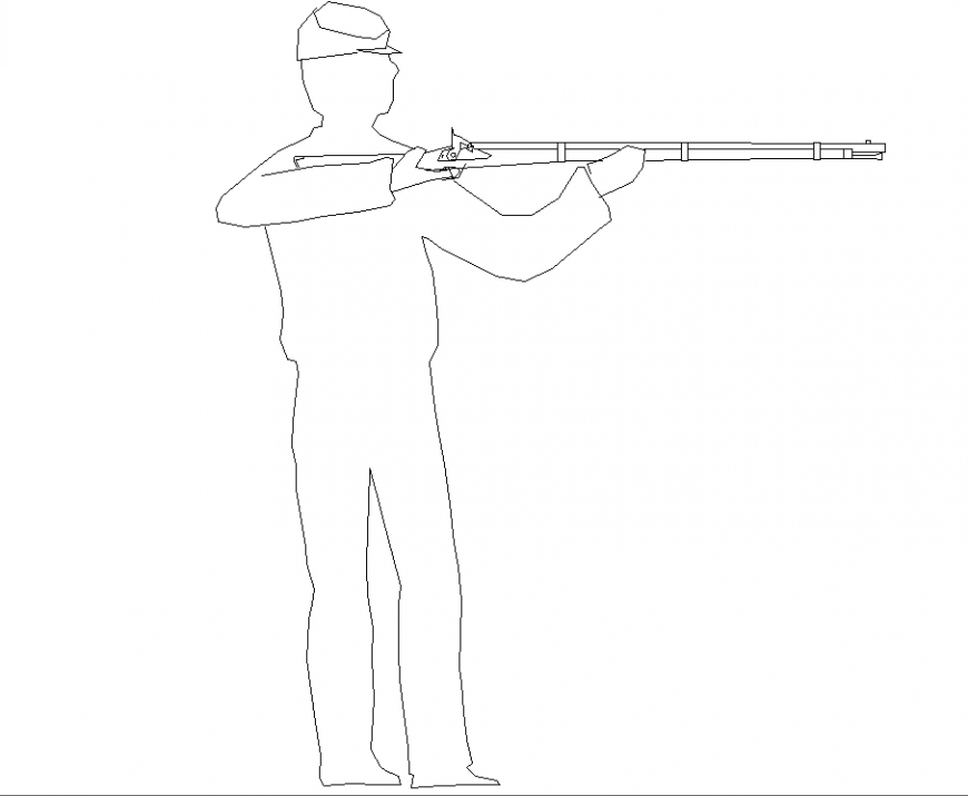 Man holding riffle with detailing dwg file.