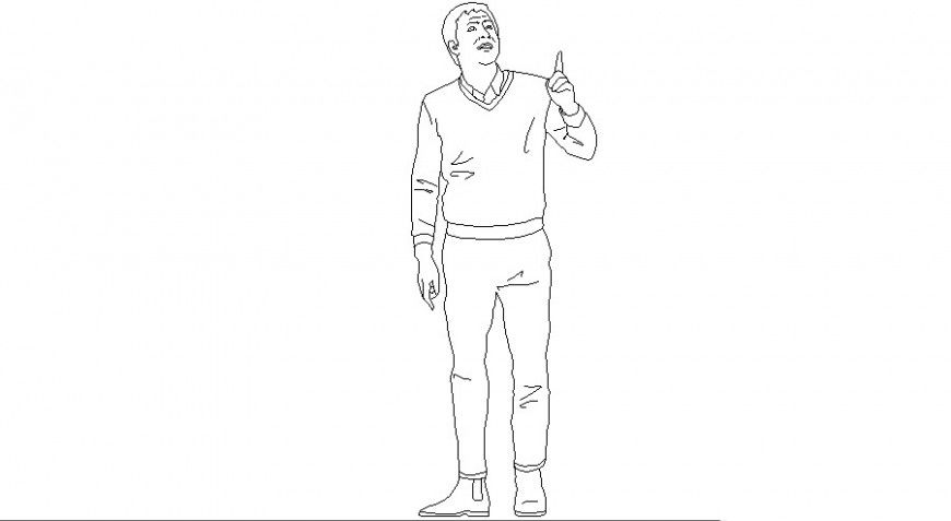 Man pointing at the sky position people block in auto cad software