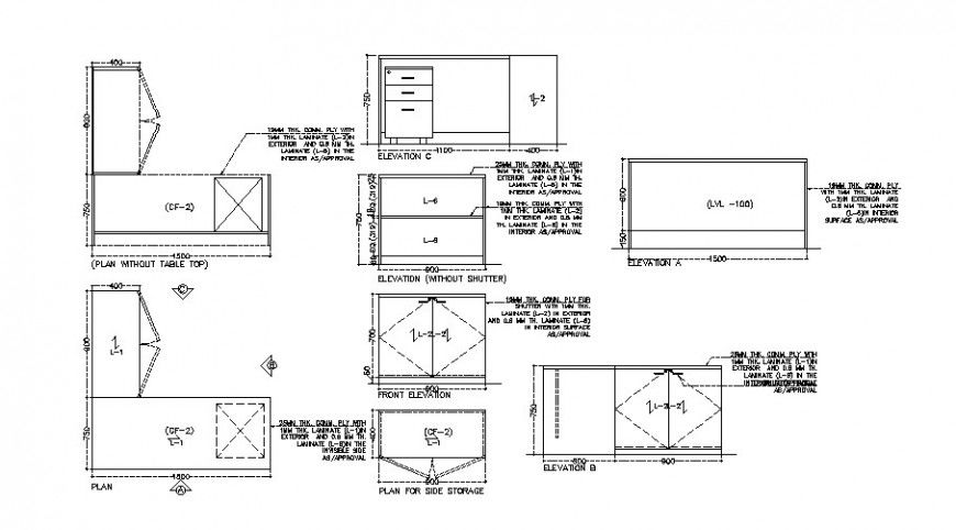 Manager table detail drawing in AutoCAD file.