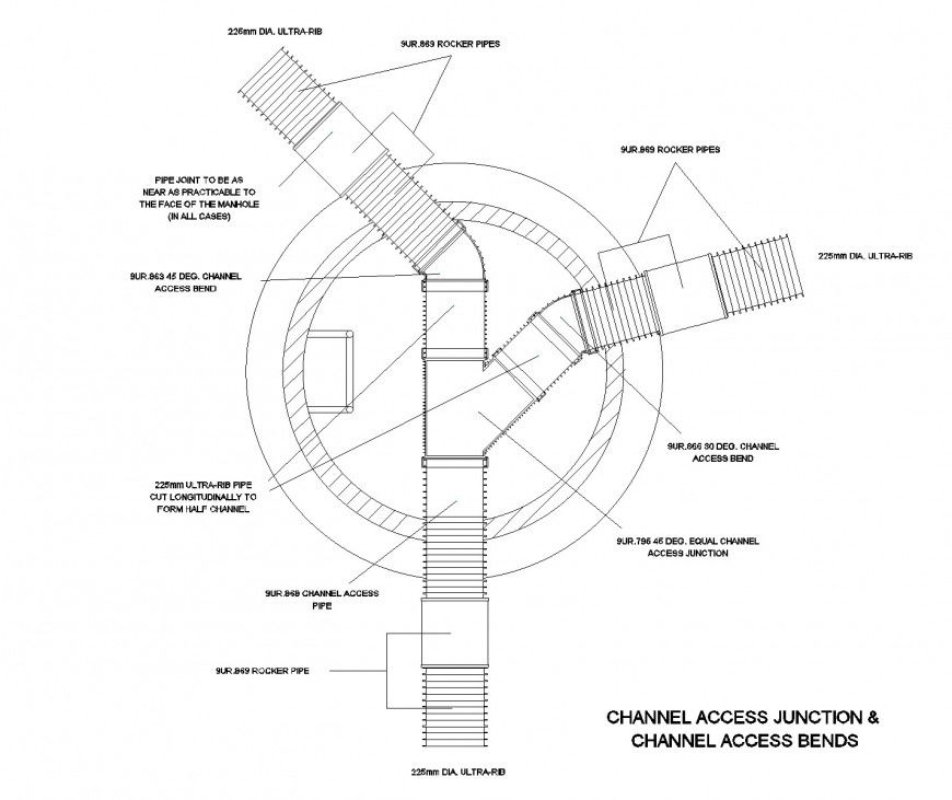 Manhole channel access junction plan dwg file