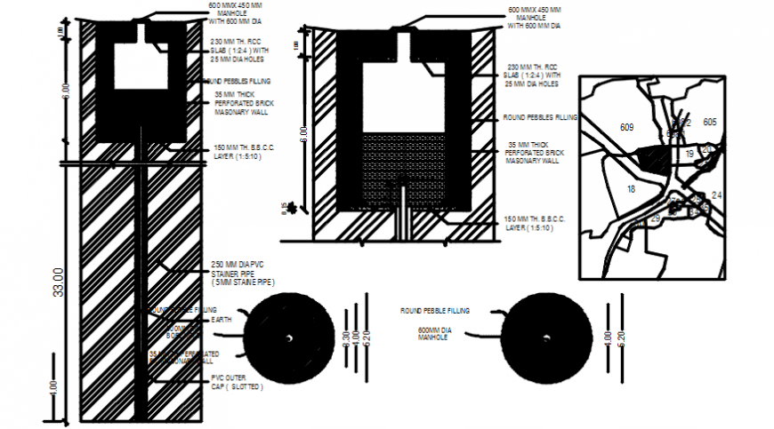 Manhole drainage and plumbing structure and irrigation details dwg file