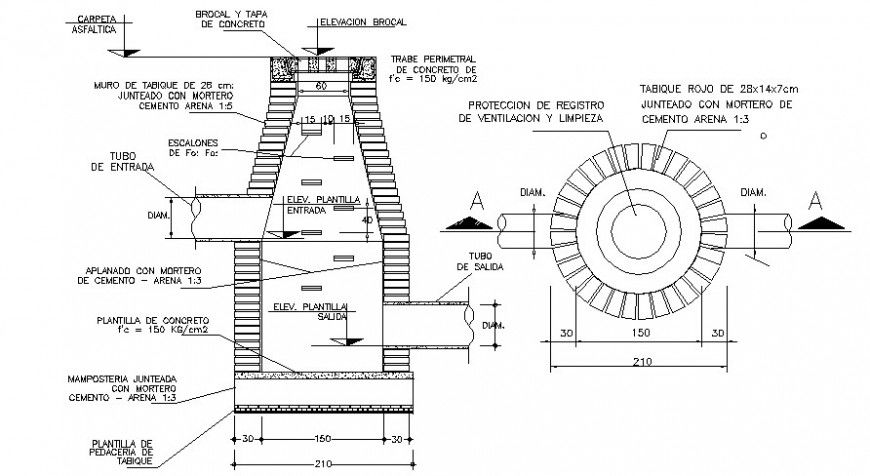 Manhole drawings detail 2d view plan and section dwg file