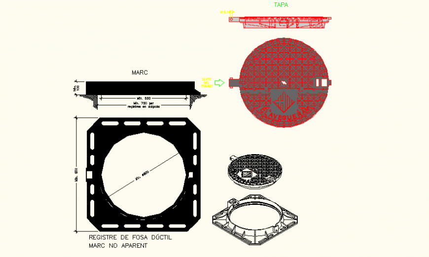 Manhole pit cover detail plan and elevation AutoCAD file