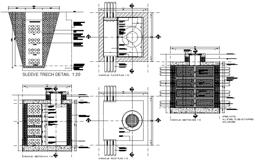 Manhole services layout detail dwg file
