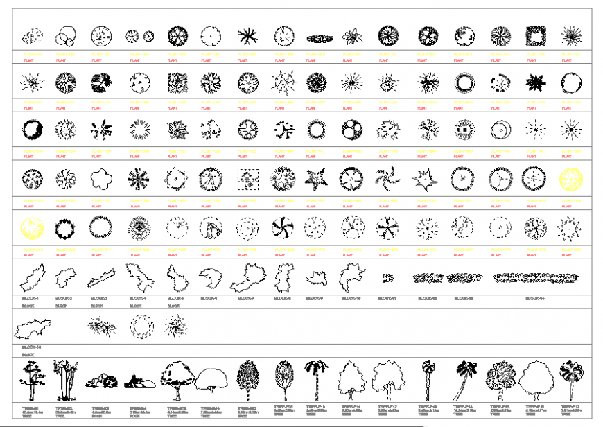 Many plants Block plan and elevation detail autocad file