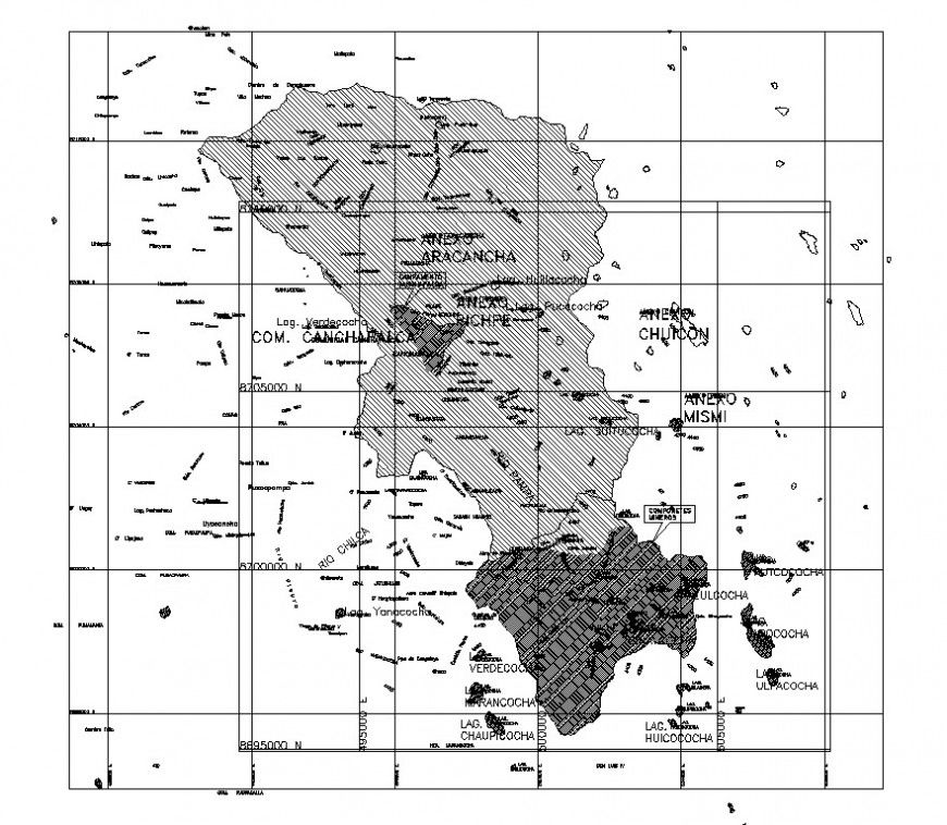 Map detail of an area 2d view layout file in autocad format