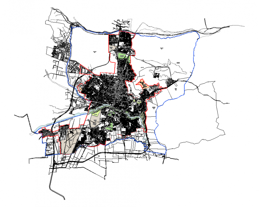 Map of architectural design of urban area dwg file
