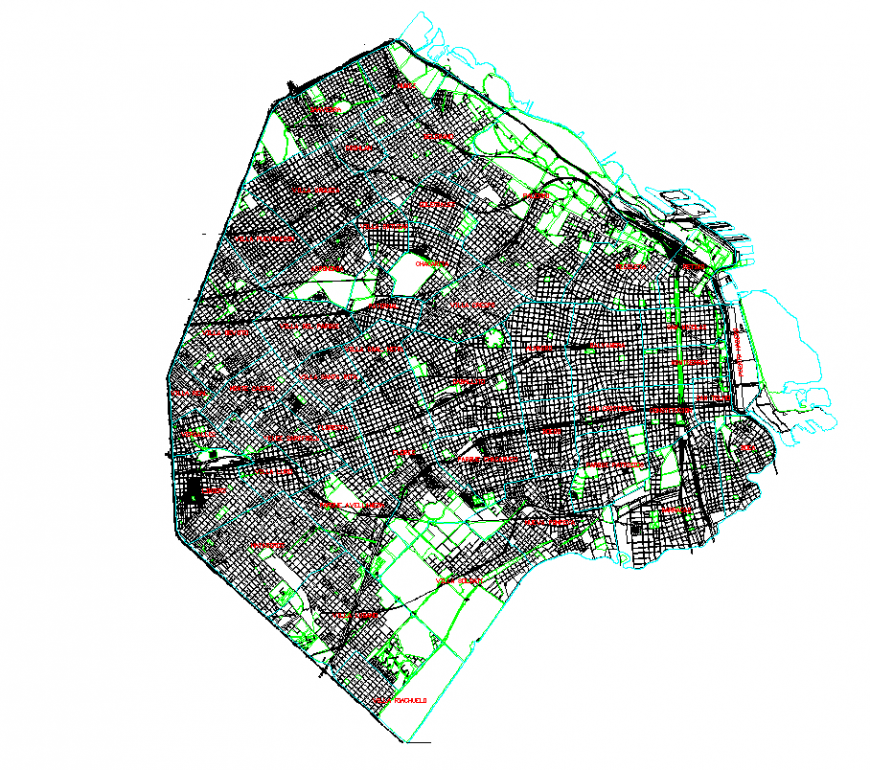 Map with city area detail with urban design dwg file
