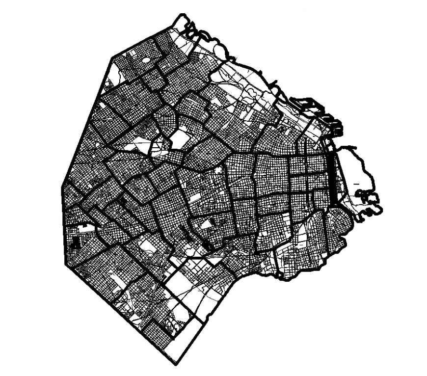 Map with detail of area with architectural work in design dwg file