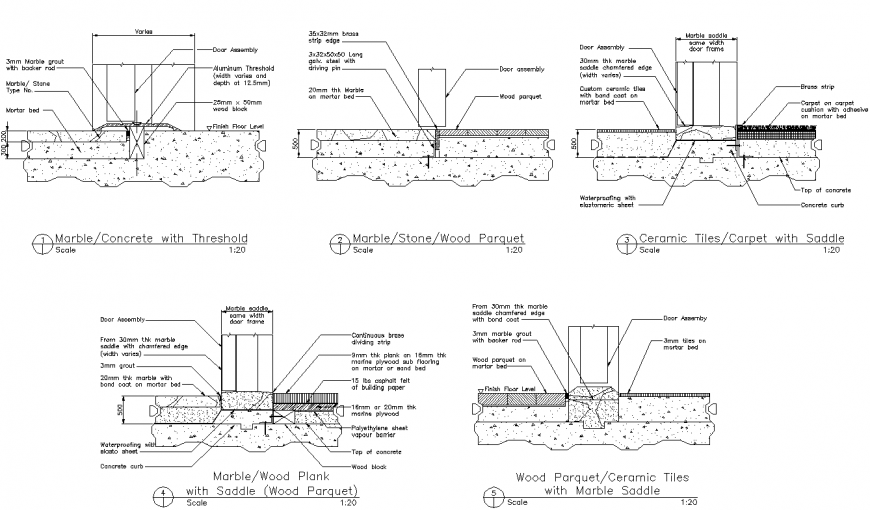 Marble, stone and wooden tiles section autocad file