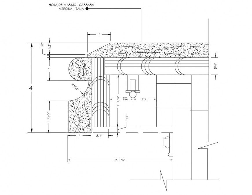 Marble covering roof constructive structure cad drawing details dwg file