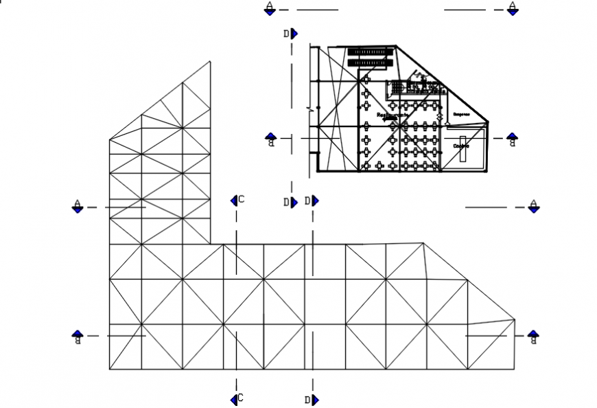 Market plan, structure and food center details dwg file