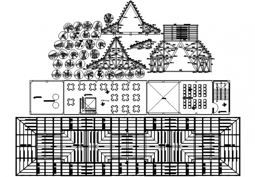 Market roof sections, structure, floor plan and auto-cad drawing details dwg file
