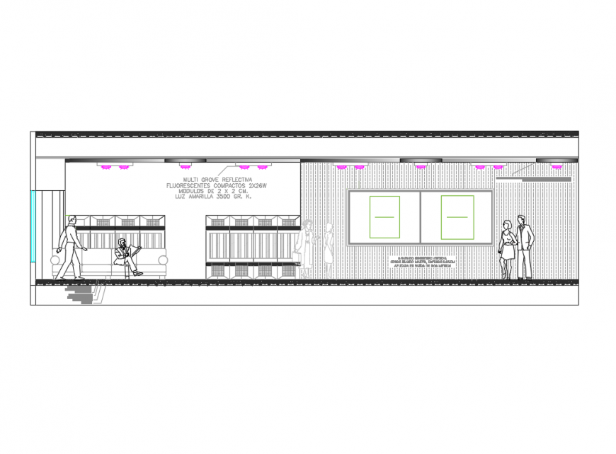 Market store facade section with constructive details dwg file