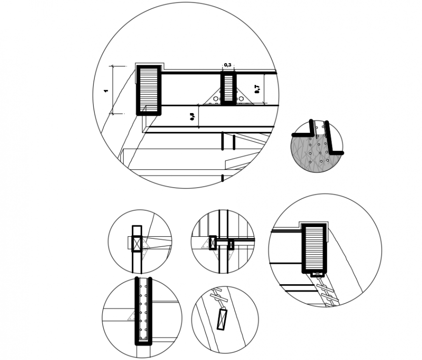 Market wall sectional and constructive details dwg file