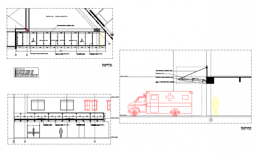 Marquee detail plan, elevation and section autocad file