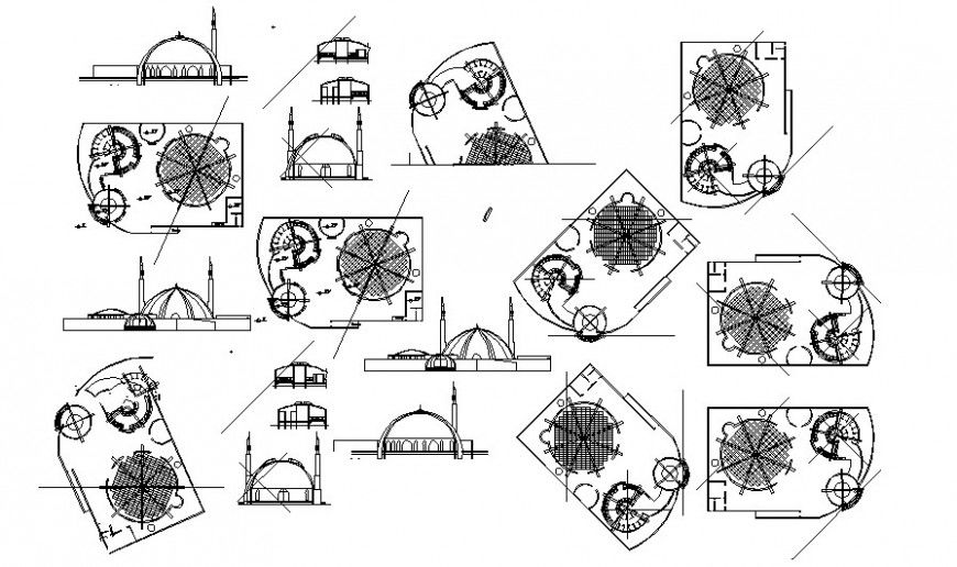 Masjid detail elevation 2d drawing in autocad